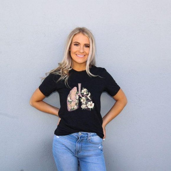 Tops - MED PINK LUNGS GRAPHIC TEE